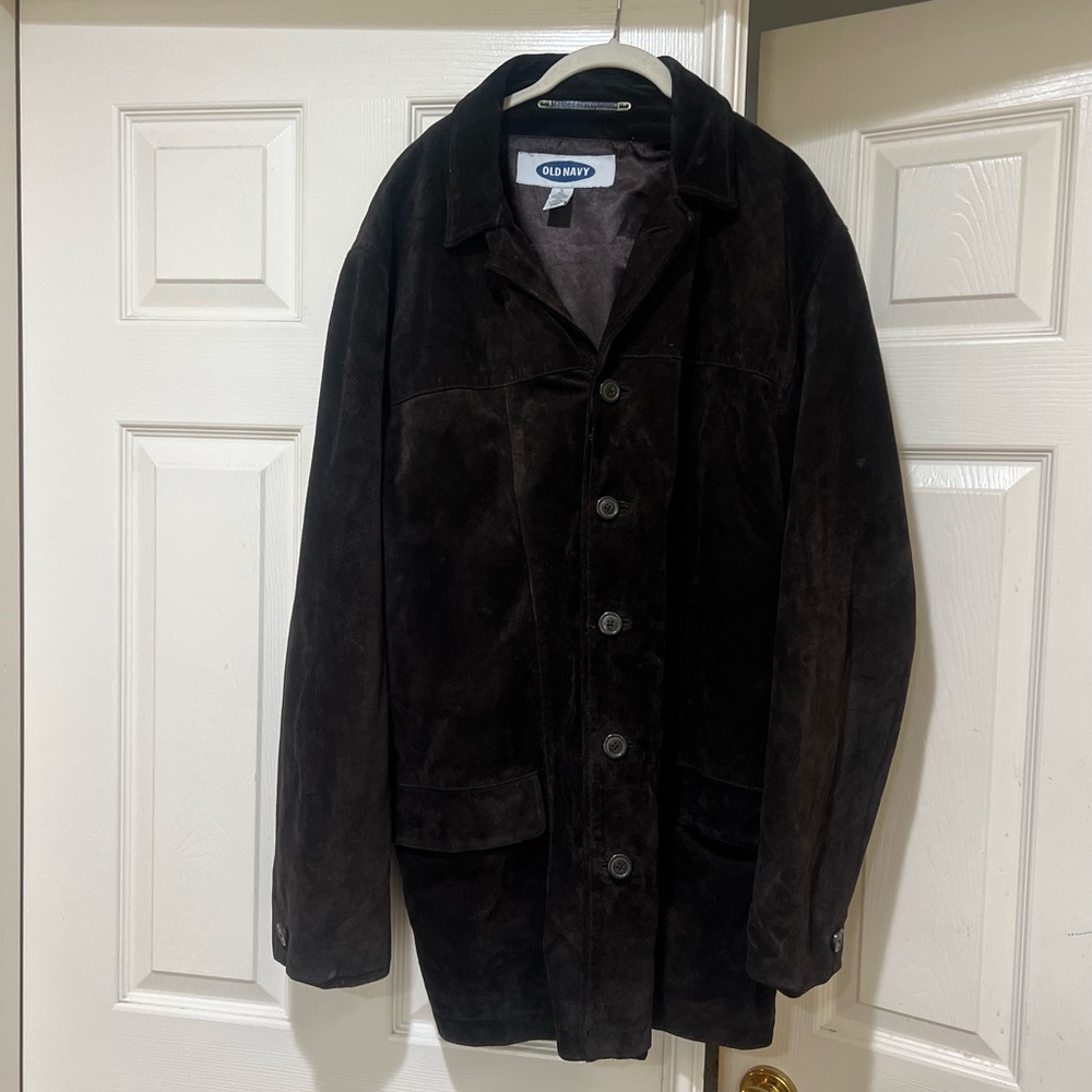 VNTG Old Navy Suede Leather  Chocolate Brown Heavy Jacket Men’s‎ Size XL Grunge